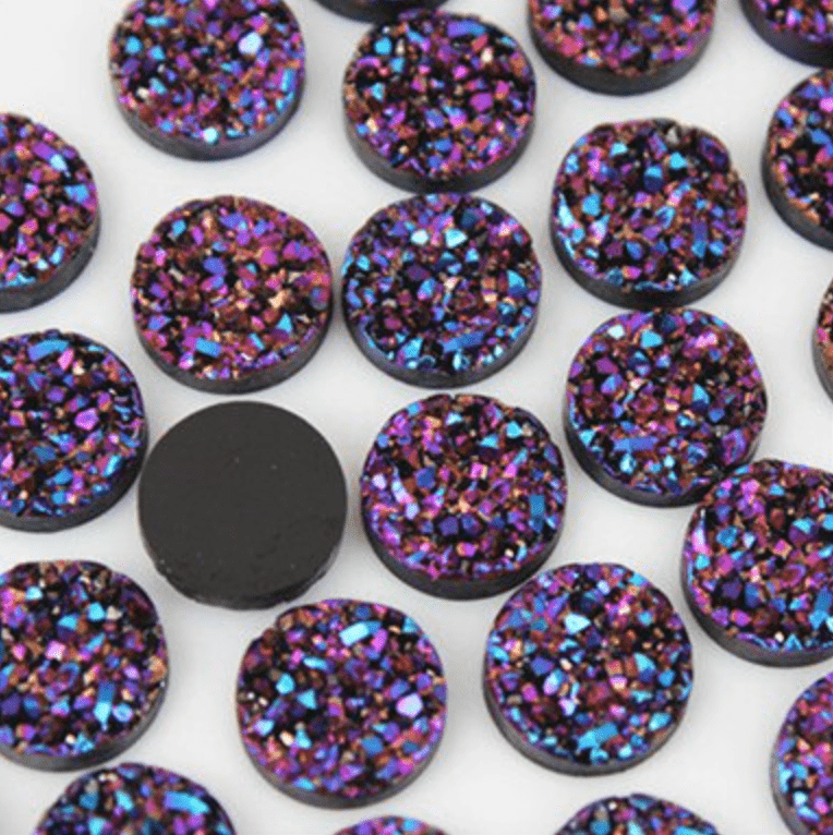 Sundaylace Creations & Bling Resin Gems 12mm Purple Metallic AB Druzy, Glue-on, Resin Gem (Sold in Pair)