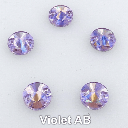 Sundaylace Creations & Bling Fancy Glass Gems 12mm Purple Violet AB Rivoli, Sew on, Glass Gems (Sold in Pair)