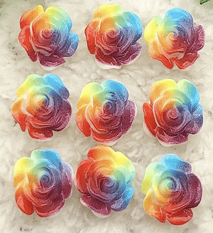 Sundaylace Creations & Bling Resin Gem 12mm Rainbow Painted on White Roses, Glue on, Resin Gems
