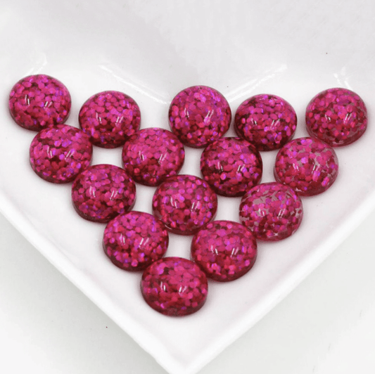 Sundaylace Creations & Bling Resin Gems 12mm Raspberry Pink Glitter in Clear Acrylic Gem, Glue on, Resin Gems