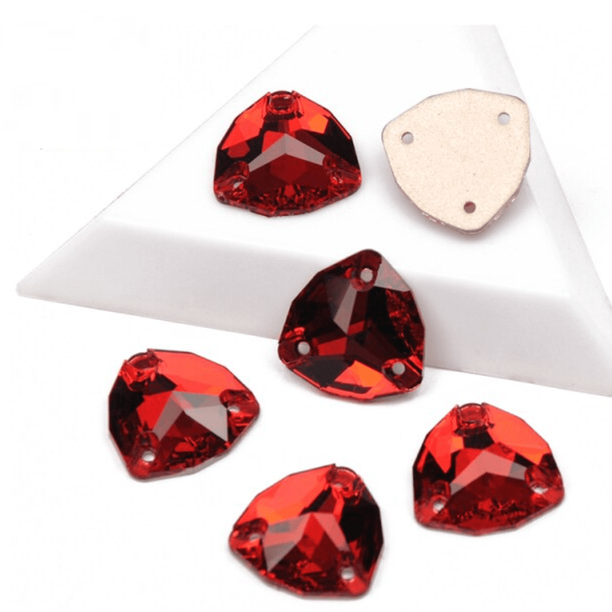 Sundaylace Creations & Bling Fancy Glass Gems 12mm Red Siam Trillian Fat Triangle Triangular Shaped, Sew on, Fancy Glass Gems