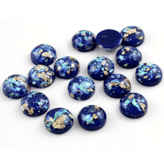 Sundaylace Creations & Bling Resin Gems 12mm Royal Blue with Built-in AB/Gold Foil,  Round Dome, Glue-on, Resin Gem