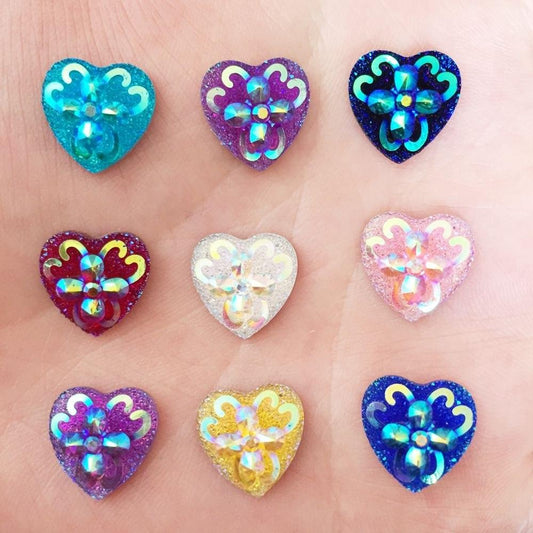 Sundaylace Creations & Bling Resin Gems 12mm Scroll Double Curve Flower Design, Hearts, Glue on, Resin Gems