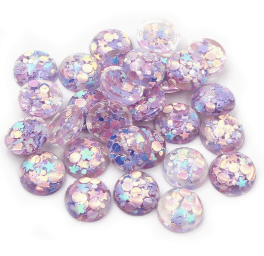 Sundaylace Creations & Bling Resin Gems 12mm Stars/Moon AB Confetti in Clear Acrylic Dome Rivoli, Glue on, Acrylic Resin Gems