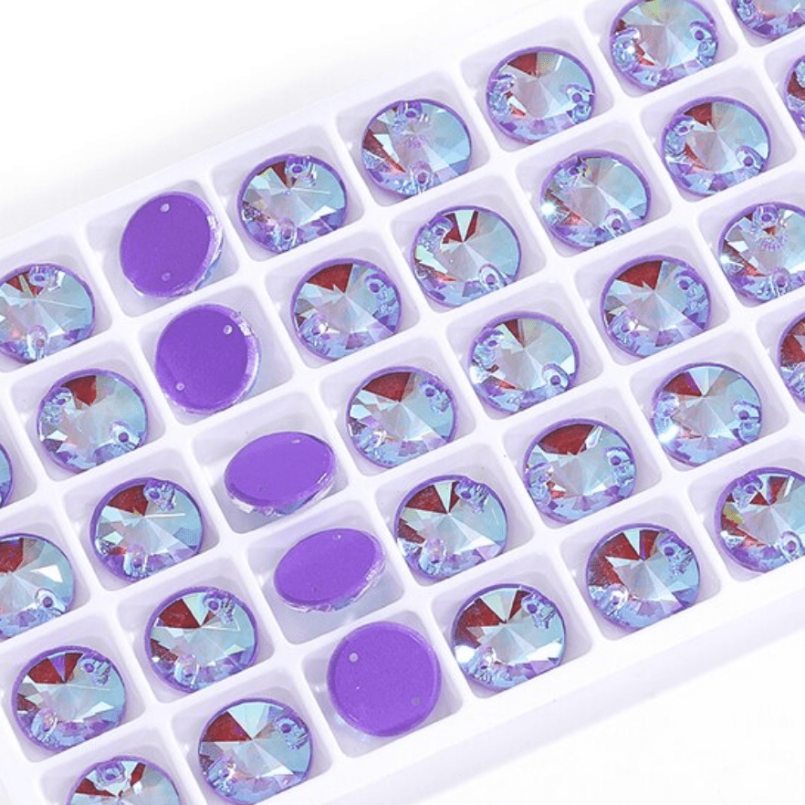 12mm Violet AB Jelly Candy Rivoli, Sew on gem, Fancy Glass Gem (Sold in Pair) Glass Gems