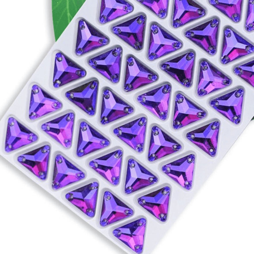 12mm Violet Purple AB Triangle Shaped, Sew on, Glass Gem (Sold in Pair) Fancy Glass Gems