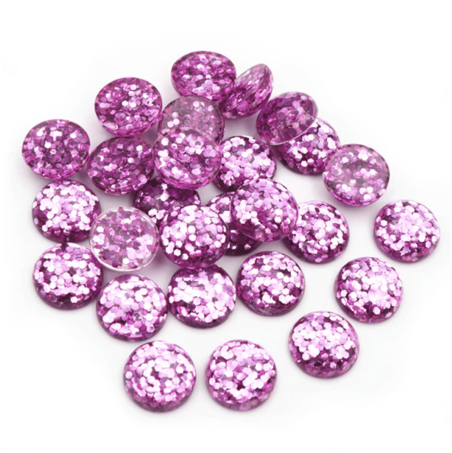 Sundaylace Creations & Bling Resin Gems 12mm Violet Purple Glitter in Clear Acrylic Gem, Glue on, Resin Gems