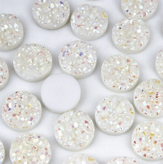 Sundaylace Creations & Bling Resin Gems 12mm White AB Ore Druzy, Glue-on, Resin Gem (Sold in Pair)