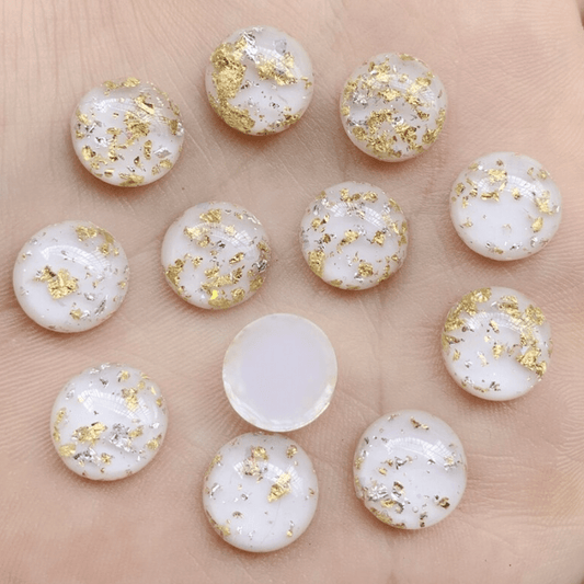 Sundaylace Creations & Bling Resin Gems 12mm White Clear, with Built-in Gold/Silver Foil, Dome, Glue-on, Resin Gem