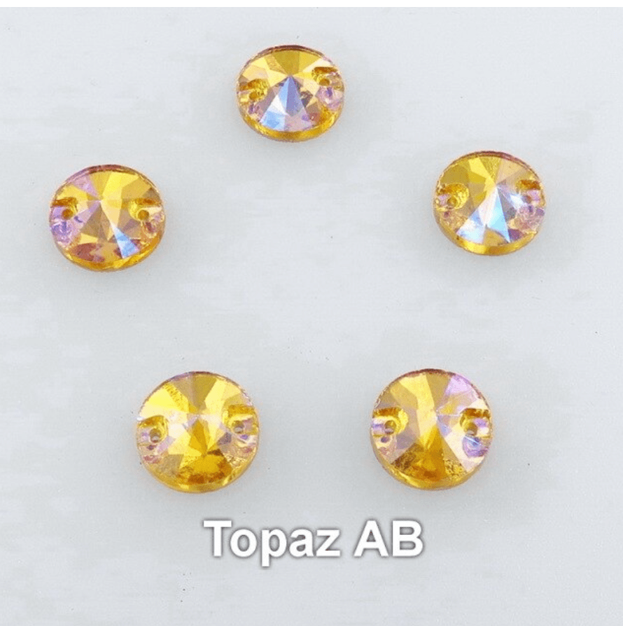 Fancy Glass Gems Glass Gems 14mm Yellow Topaz AB Rivoli, Sew on, Glass Gems