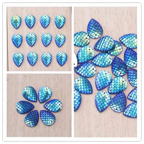 Sundaylace Creations & Bling Resin Gems 13*18mm Blue AB Mermaid Texture Droplet Teardrop Resin Gem Sew On