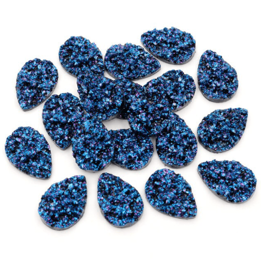Sundaylace Creations & Bling Resin Gems 13*18mm Dark Blue AB Metallic Druzy Textured Teardrop, Glue on, Resin Gem (Sold in Pair)