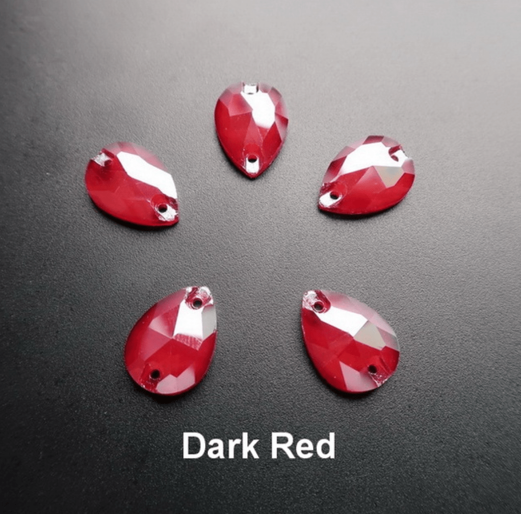 13*18mm Dark Red Luster Finish, Sew on, Foil Back, Teardrop Glass Gem (Sold in Pair) Glass Gems