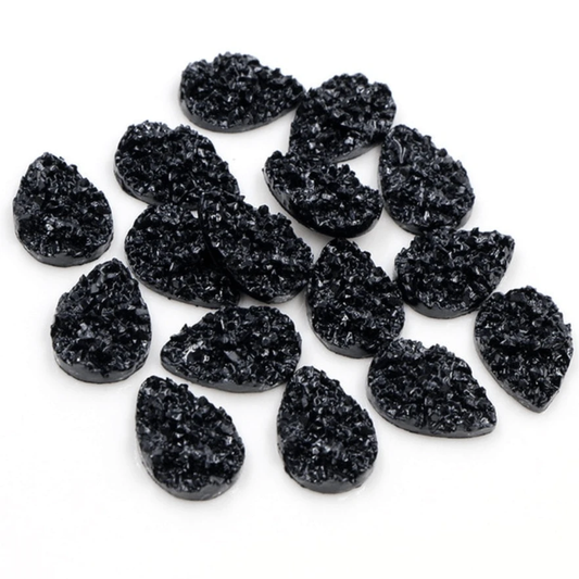 Sundaylace Creations & Bling Black 13*18mm Druzy Textured Teardrop Gem, Glue on, Resin Gem