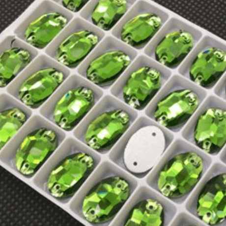 Fancy Glass Gems Glass Gems 13*18mm Green Oval Shaped, Sew on, Glass Gem
