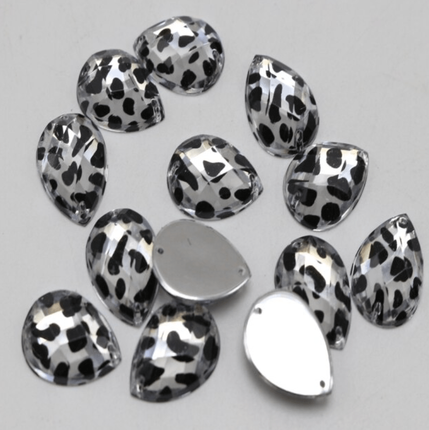 Sundaylace Creations & Bling Resin Gems 13*18mm Grey-Black Leopard Animal Print Teardrop, Sew on, Resin Gems