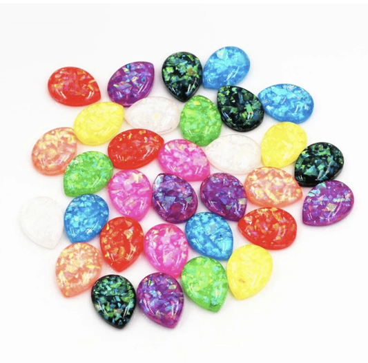 13*18mm, Yellow AB, Opal Fat Dome Teardrop, Sew on, Resin Gem, (Sold in Pair)