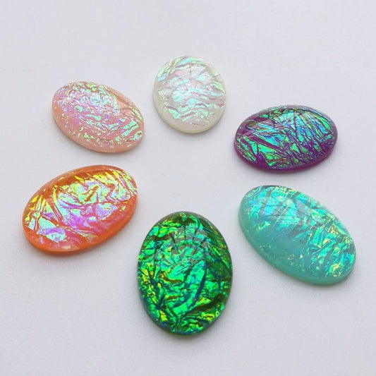 Sundaylace Creations & Bling Resin Gems Pink AB Opal 13*18mm White AB OVAL Shaped, Opal Effect,  Glue on,  Resin Gem