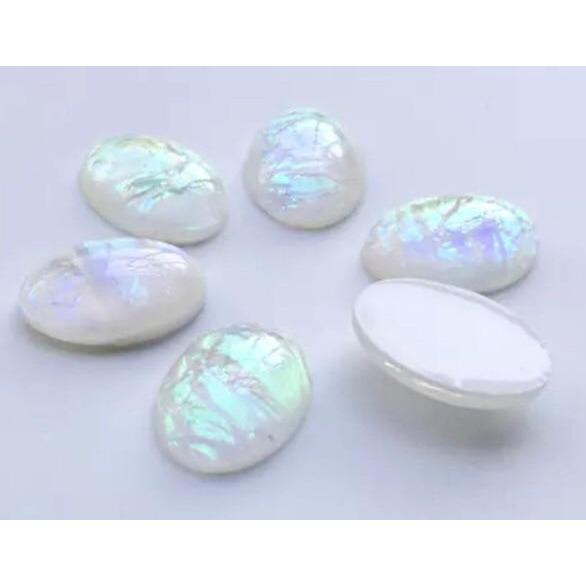 Sundaylace Creations & Bling Resin Gems White AB Opal 13*18mm White AB OVAL Shaped, Opal Effect,  Glue on,  Resin Gem