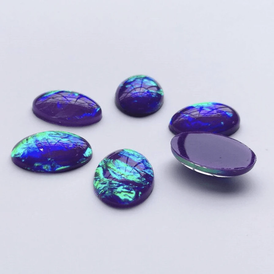13*18mm, Dark Purple AB Opal, Pastel AB OVAL Shaped, Opal Effect, Glue on, Resin Gem, (Sold in Pair)