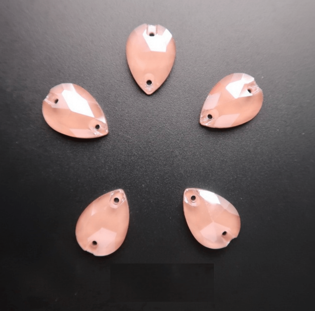 13*18mm Pink- Peach Jelly Teardrop Gold Bottom, Sew on, Fancy Glass Gems (Sold in Pair) Fancy Glass Gems