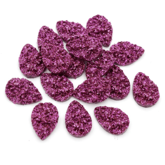 Sundaylace Creations & Bling Resin Gems 13*18mm Raspberry Pink Metallic  Druzy Textured Teardrop, Glue on, Resin Gem