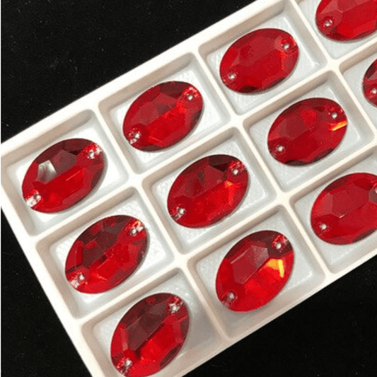 13*18mm Siam Red Glass Oval, Sew on, Glass Gem (Sold in pair) Glass Gems