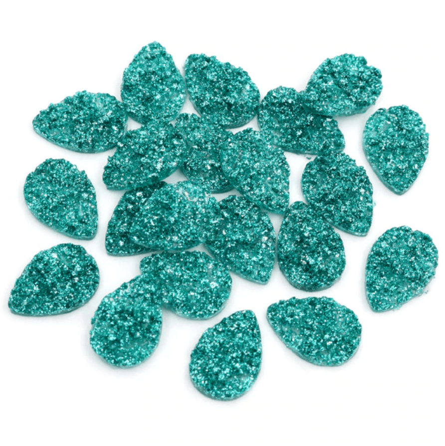 Sundaylace Creations & Bling Resin Gems 13*18mm Teal Turquoise Metallic  Druzy Textured Teardrop, Glue on, Resin Gem (Sold in Pair)