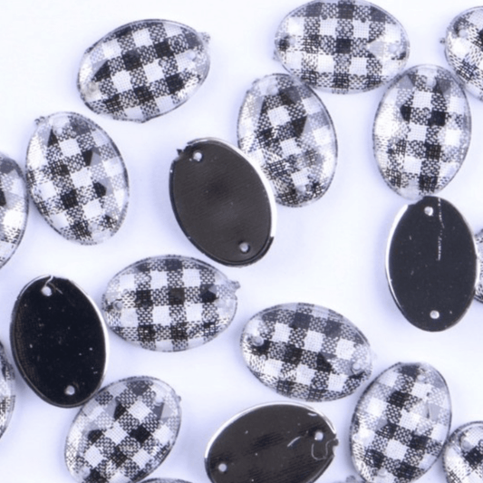 Sundaylace Creations & Bling Resin Gems 13*18mm White and Black Plaid, Sew on, Resin Gems