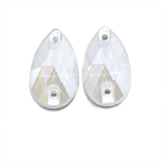 13*18mm White Jelly Luster Finish, Sew on, Foil Back, Teardrop Glass Gem (Sold in Pair) Glass Gems