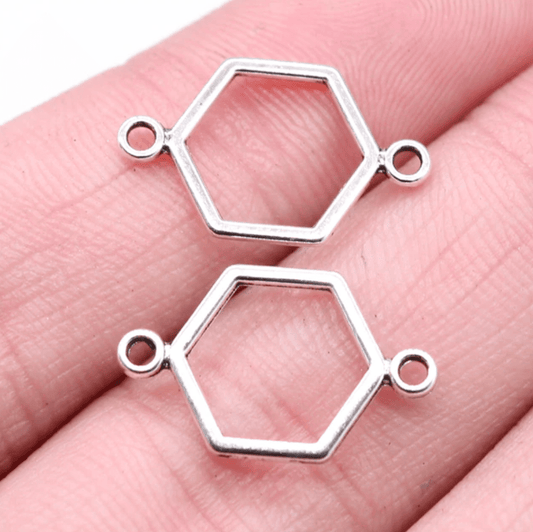 13*19mm Hexagon in Silver Metal, Connector Earrings Basics (Sold in Pair) Earring Findings