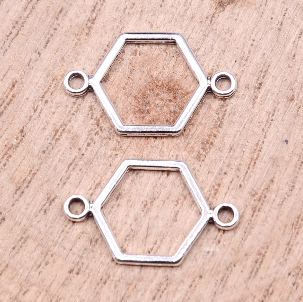 13*19mm Hexagon in Silver Metal, Connector Earrings Basics (Sold in Pair) Earring Findings