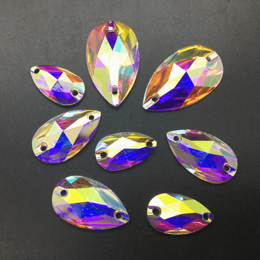Sundaylace Creations & Bling Resin Gems 13*22mm AB Teardrop, sew on, Resin Gem (Sold in Pair)