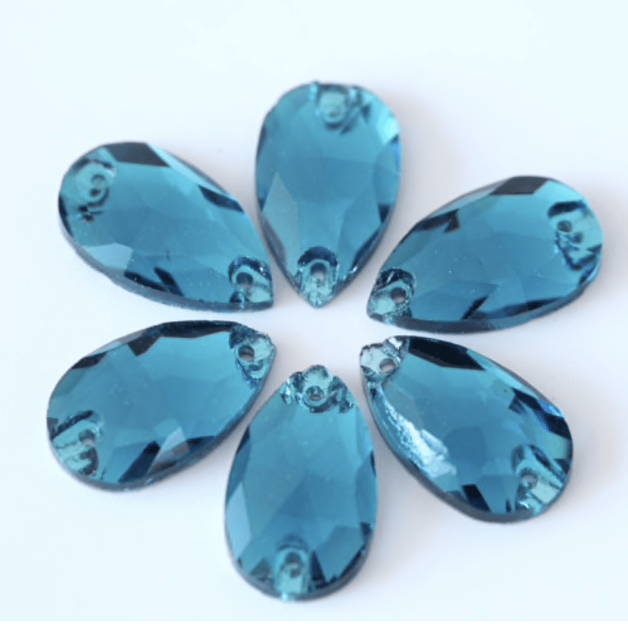 Sundaylace Creations & Bling Glass Gem 13*22mm Blue Zicron Teardrop, Sew on, Glass Gem