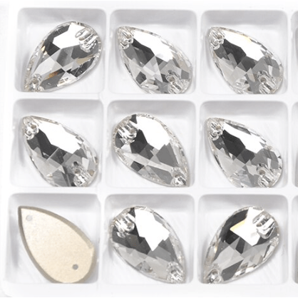 Sundaylace Creations & Bling Fancy Glass Gems 13*22mm & 18*25mm Clear Crystal Teardrop Foil Back, Sew On Fancy Glass Gem
