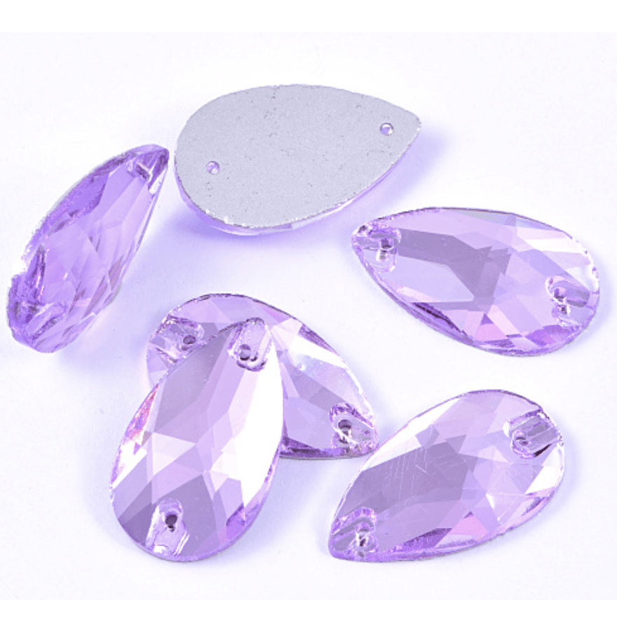 Sundaylace Creations & Bling Glass Gems 13*22mm Light Purple Teardrop, Sew on, Glass Gem