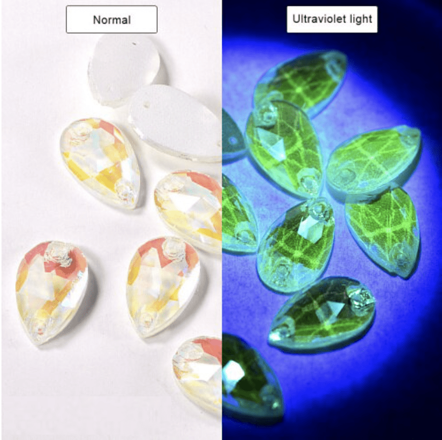 Sundaylace Creations & Bling Glass Gems 13*22mm NEON AB Luster Teardrops,  *Blacklight sensitive/Glow* Sew on, Glass Gems