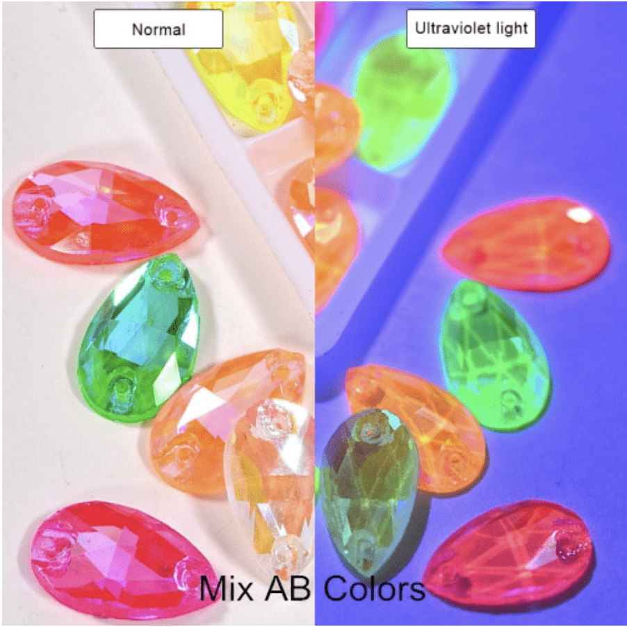 Sundaylace Creations & Bling Glass Gems Orange NEON AB 13*22mm NEON AB Luster Teardrops,  *Blacklight sensitive/Glow* Sew on, Glass Gems