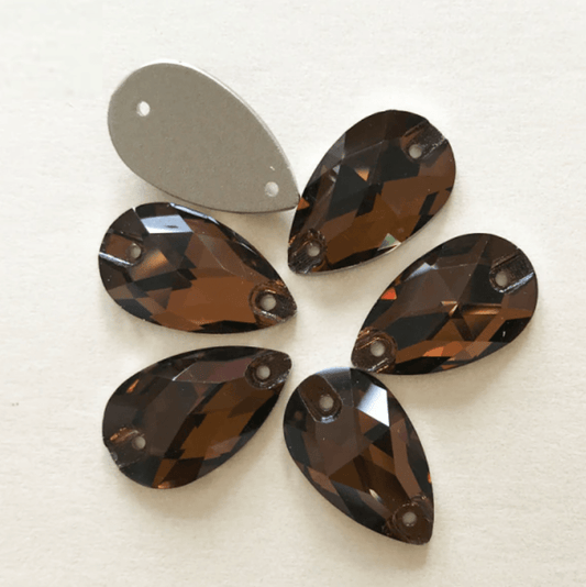 13*22mm Light Smokey Topaz Dark Brown K9 Teardrop, Sew on, Fancy Glass Gem (Sold in Pair) Fancy Glass Gems