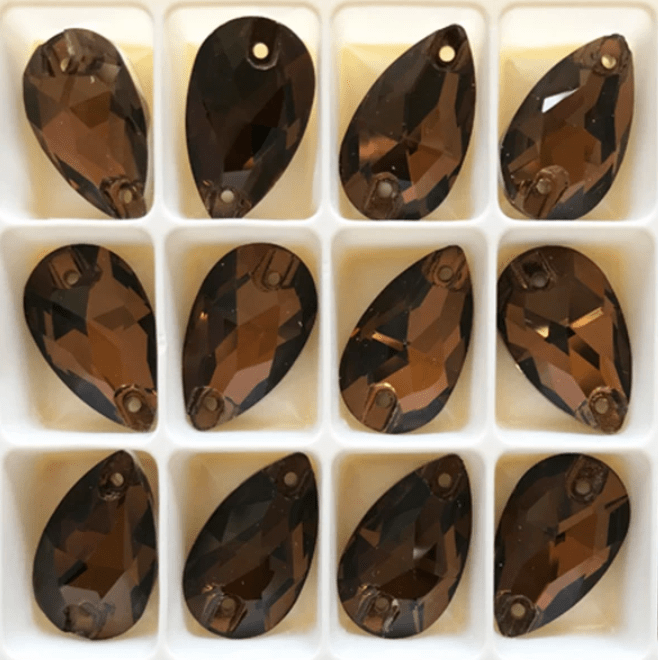 13*22mm Light Smokey Topaz Dark Brown K9 Teardrop, Sew on, Fancy Glass Gem (Sold in Pair) Fancy Glass Gems