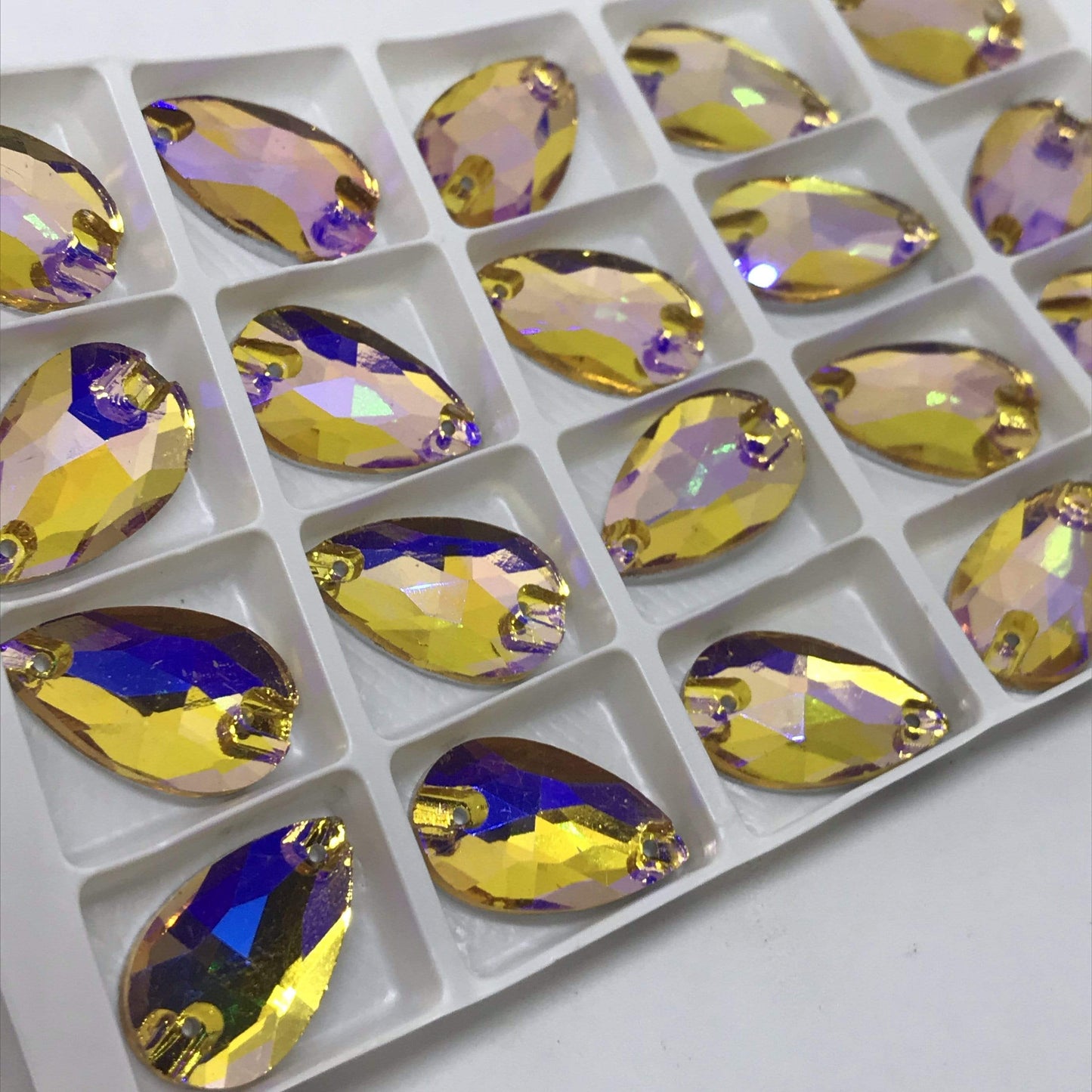 Sundaylace Creations & Bling Glass Gem Topaz-Gold AB 13*22mm Various Rainbow Coloured Stones in AB finish, Teardrop, Foil Back, Glass Gem