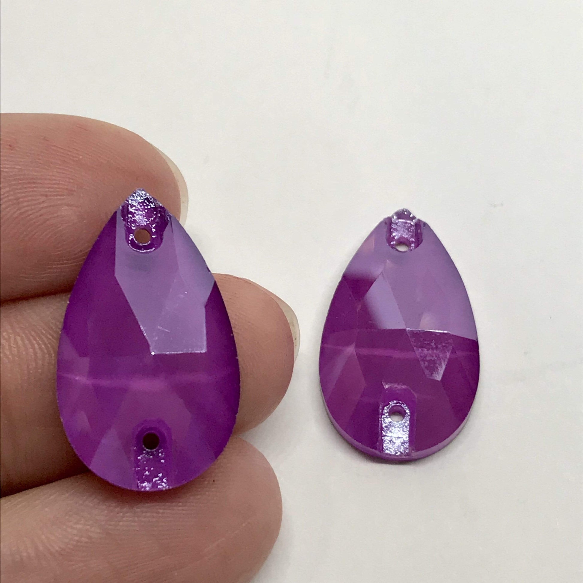 Sundaylace Creations & Bling Glass Gem 13*25mm Light Purple Velvet *Fuchsia* Jelly Luster, Teardrops, Sew on, Foil Back, Glass Gem