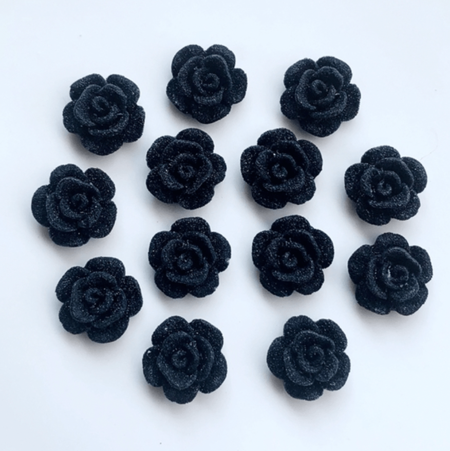 Sundaylace Creations & Bling Resin Gems Black Frosted 13mm Frosted AB Roses Floral, Flat Back, Glue On Resin Gem (Sold in Pair)