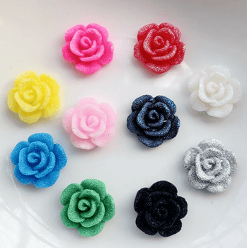 Sundaylace Creations & Bling Resin Gems 13mm Frosted AB Roses Floral, Flat Back, Glue On Resin Gem (Sold in Pair)