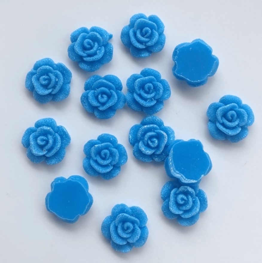 Sundaylace Creations & Bling Resin Gems Blue Frosted 13mm Frosted AB Roses Floral, Flat Back, Glue On Resin Gem (Sold in Pair)
