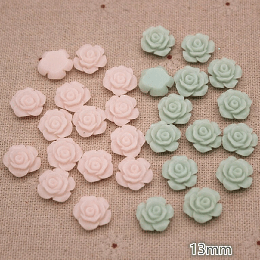 Sundaylace Creations & Bling Resin Gems 13mm Matte/Jelly in Light Blush Pink or Mint Roses, glue on, Resin Gems