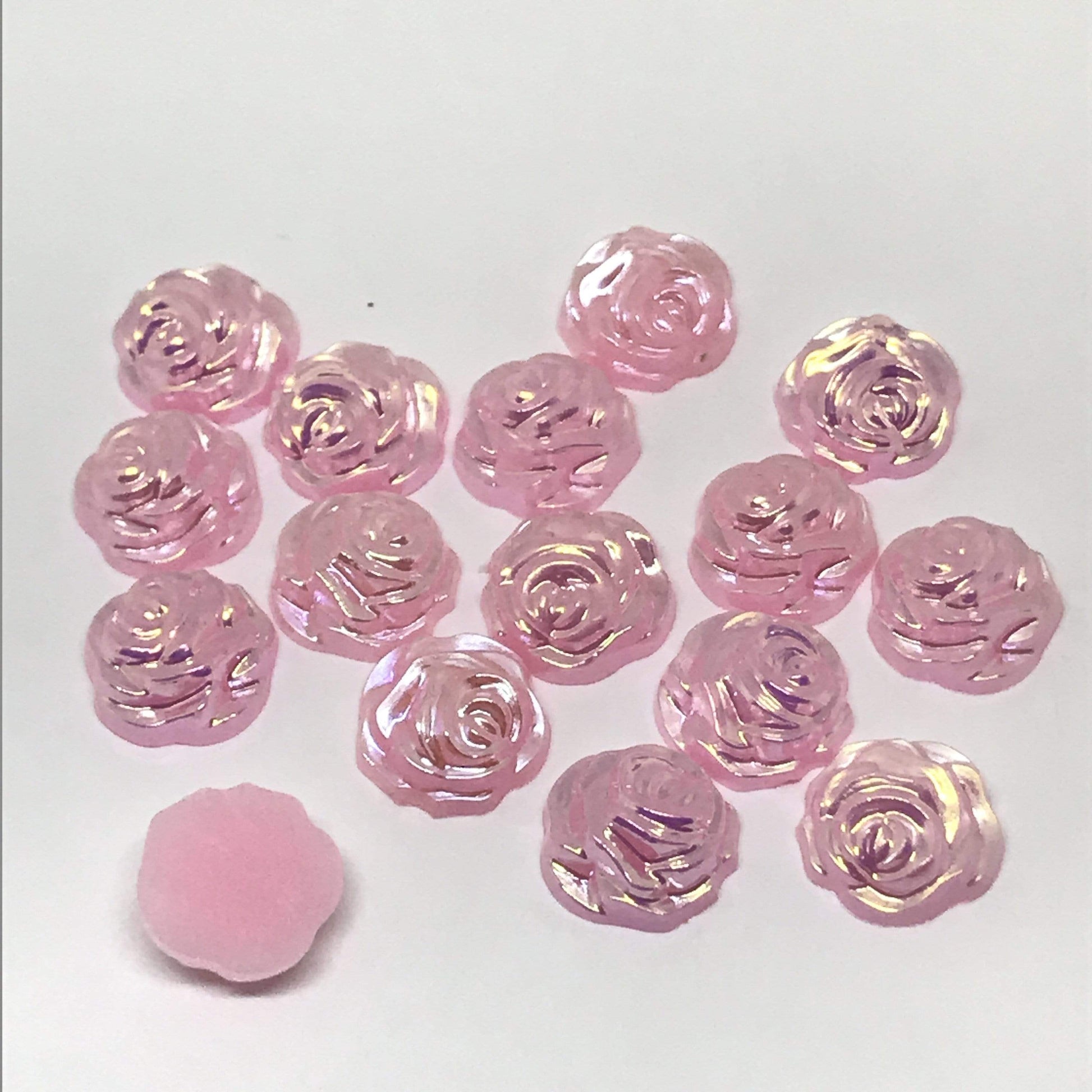 Sundaylace Creations & Bling Resin Gems Pink AB 13mm Pearl AB Rose Shaped Resin Gem, Glue on