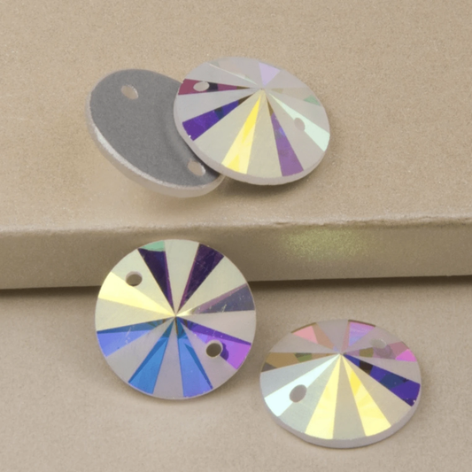 Sundaylace Creations & Bling Fancy Glass Gems 14mm AB Frosted Matte Pinwheel Rivoli, Sew on, Fancy Glass Gem
