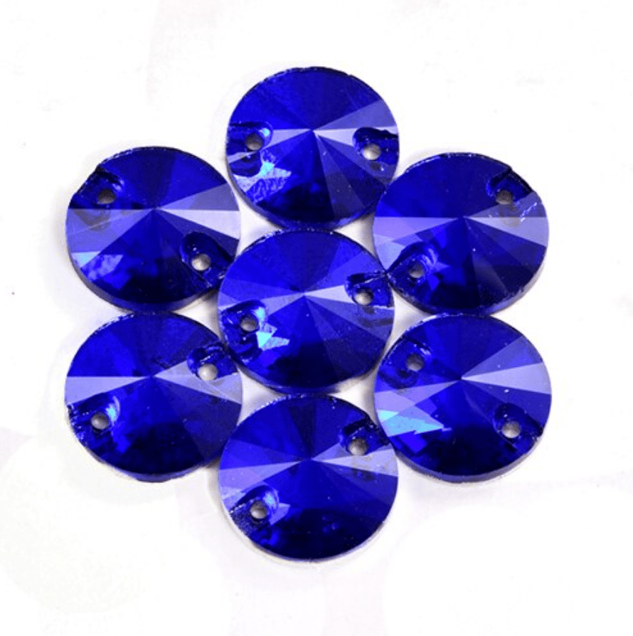 Sundaylace Creations & Bling Glass Gems 14mm Cobalt Blue *Dark Blue* Rivoli Round, Sew on, Glass Gem
