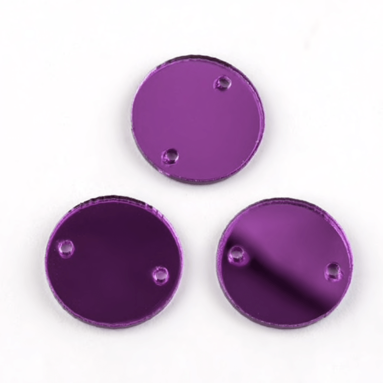Sundaylace Creations & Bling Mirror Gems Purple 14mm Coloured Mirror Round/Circle, Sew on, Glass Mirror Acrylic Gem *Blue/Pink/Purple
